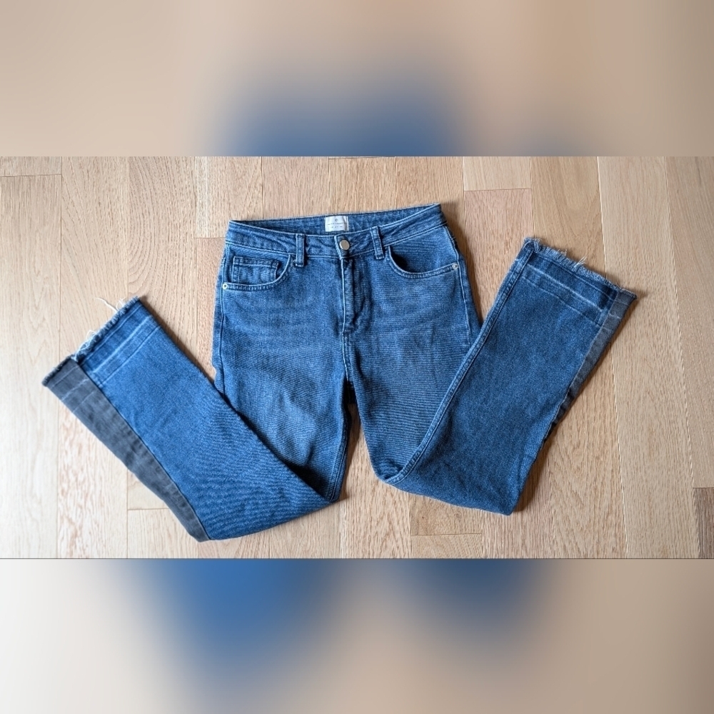 French Connection Jeans Womens Sz 4 Raw Hem Side Stripe Kick Crop Stretch